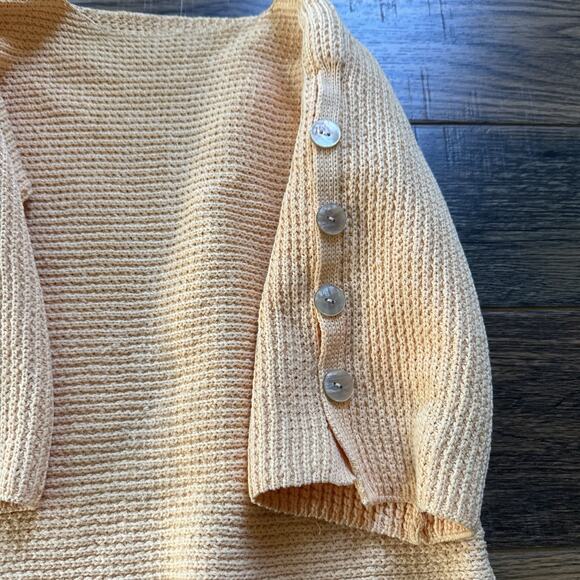 Peach Knit Button Shoulder Sweater Top Textured 3/4 Sleeve Cotton Blend Sz S - Picture 3 of 6